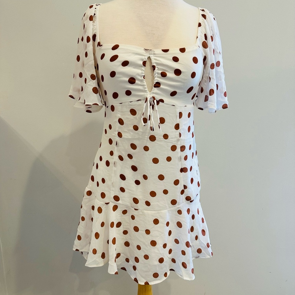 Abercrombie & Fitch White Mini Dress with Brown Polka Dots